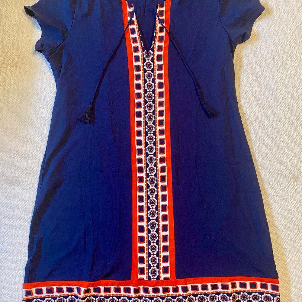 Navy Dress with Red and White Trim